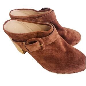 New Veronica Beard Dacey Brown Suede Studded Buckle Mule Platform Clogs 9.5